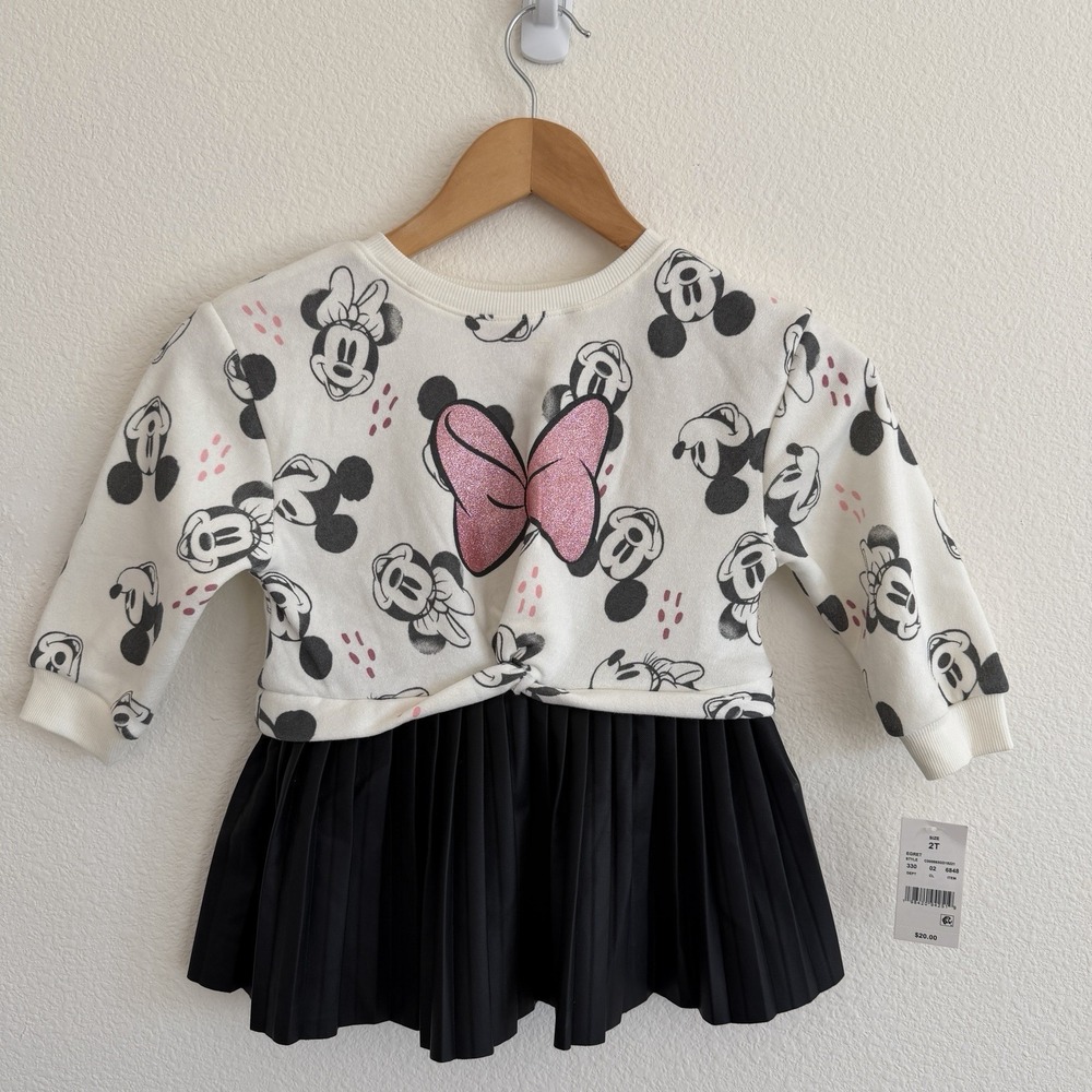 Disney Minnie Mouse Toddler Girls' Faux Pleated Leather Dress Size 2T NWT